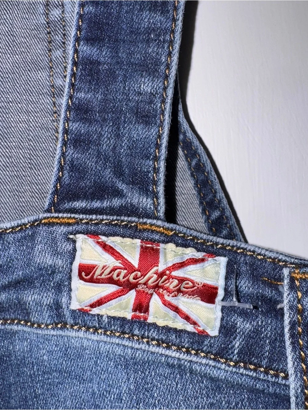 Machine Dark Blue Distressed busted skinny Denim Overalls 27